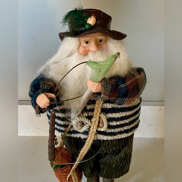17” Fly Fishing Fisherman Santa Claus Collectible Figure Doll Christmas Decor - Picture 2 of 10